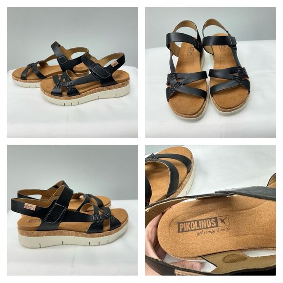 Pikolinos Palma W4N-0968 black calfskin leather strappy sandals women 42 11 cork - Picture 1 of 8